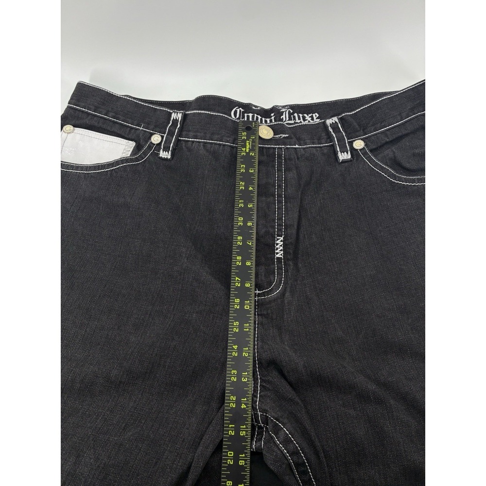 VNTG 90's Y2K Coogi Jeans Men Gray Embroidered Baggy Genuine Leather 46X27 - Picture 9 of 10